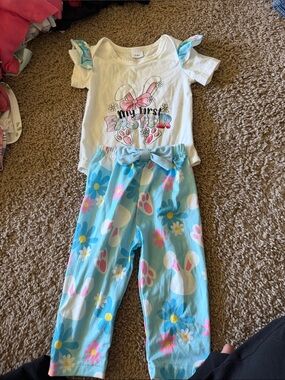 Baby First Easter Bunny Two-Piece Outfit - White & Light Blue